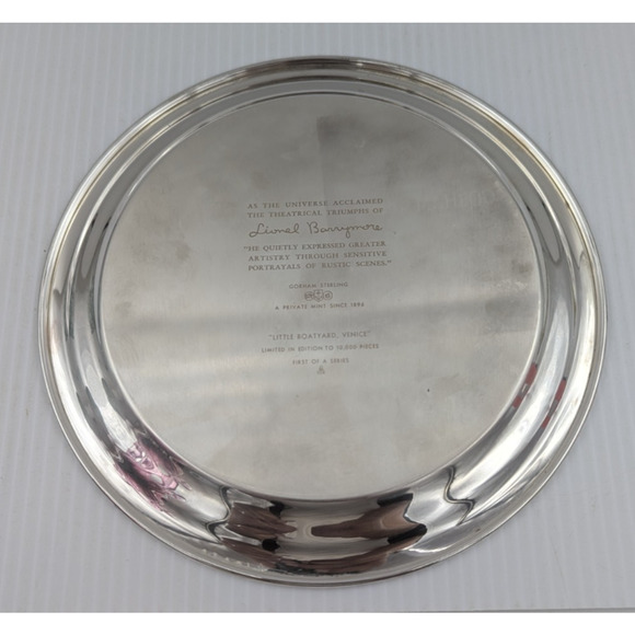 Gorham Sterling Silver Plate Little Boatyard Venice by Lionel Barrymore LE 8" - Picture 6 of 16